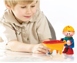Tolo Spielfigur Bauarbeiter mit Schubkarre - First Friends - pädagogisches Spielzeug
