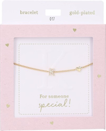 Depesche Armband Heart of Gold mit Buchstabe K - goldfarben und Kristall