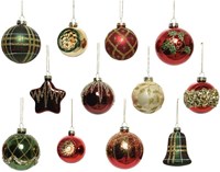 Decoris Weihnachtskugeln Glas Luxus Mix 12 Stück Weihnachtsdeko mehrfarbig