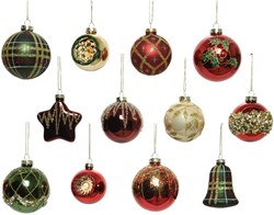Decoris Weihnachtskugeln Glas Luxus Mix 12 Stück Weihnachtsdeko mehrfarbig