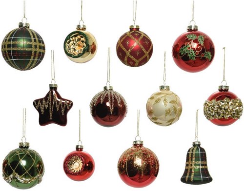 Decoris Weihnachtskugeln Glas Luxus Mix 12 Stück Weihnachtsdeko mehrfarbig