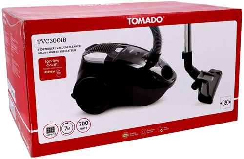 Tomado leistungsstarker Staubsauger mit Beutel HEPA 13 Filter 7 m Kabel schwarz