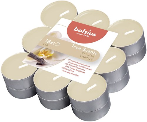 Bolsius Duft-Teelichter Vanille 18 Stück - lange Brenndauer - veganes Wachs