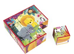Janod Blockpuzzle - Dschungeltiere - 9 Kartonblöcke - Lernspielzeug