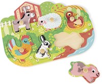 Janod Holzpuzzle Bauernhof Tiere - Steckpuzzle 6 Teile-2
