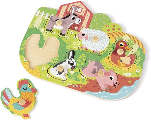 Janod Holzpuzzle Bauernhof Tiere - Steckpuzzle 6 Teile-3