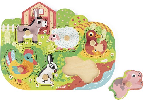 Janod Holzpuzzle Bauernhof Tiere - Steckpuzzle 6 Teile