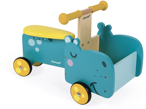Janod Holz-Lastenrad Nilpferd - Lauflernrad mit Stauraum