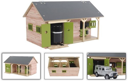 Kids Globe Pferdestall Holzspielzeug mit 2 Boxen und Lagerraum 1:32 Maßstab