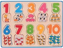 BigJigs Holzpuzzle - Lernspielzeug - 20 Teile - Farben und Zahlen