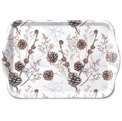 Ambiente Tablett 13x21cm Kiefernzapfen weiß - dekoratives Serviertablett