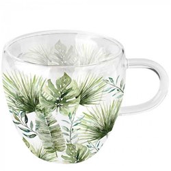 Ambiente doppelwandiges Glas Jungle leaves - dekorativer Glasmug
