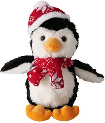 Boltze Home Plüsch Pinguin Weihnachtskuscheltier mit Mütze und Schal 22x12x21cm