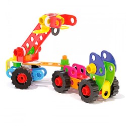 Quercetti Bauset Tecno Jumbo mit Aufbewahrungsbox - 84-teiliges Konstruktionsspielzeug