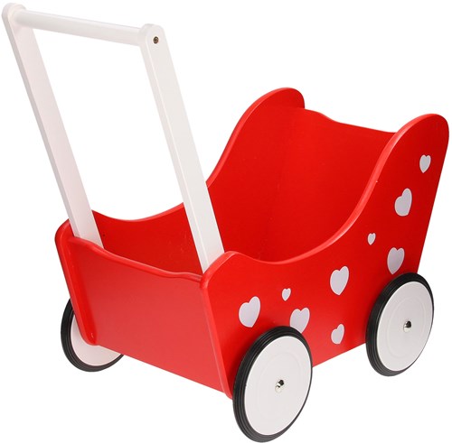 Planet Happy Holzpuppenwagen rot mit weißen Herzchen Spielzeug