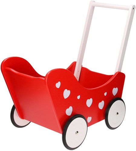 Planet Happy Holzpuppenwagen rot mit weißen Herzchen Spielzeug-2