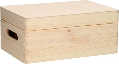 Playwood Aufbewahrungsbox aus Kiefernholz mit Klappdeckel für Bastelmaterial 30x20x13,5 cm-3
