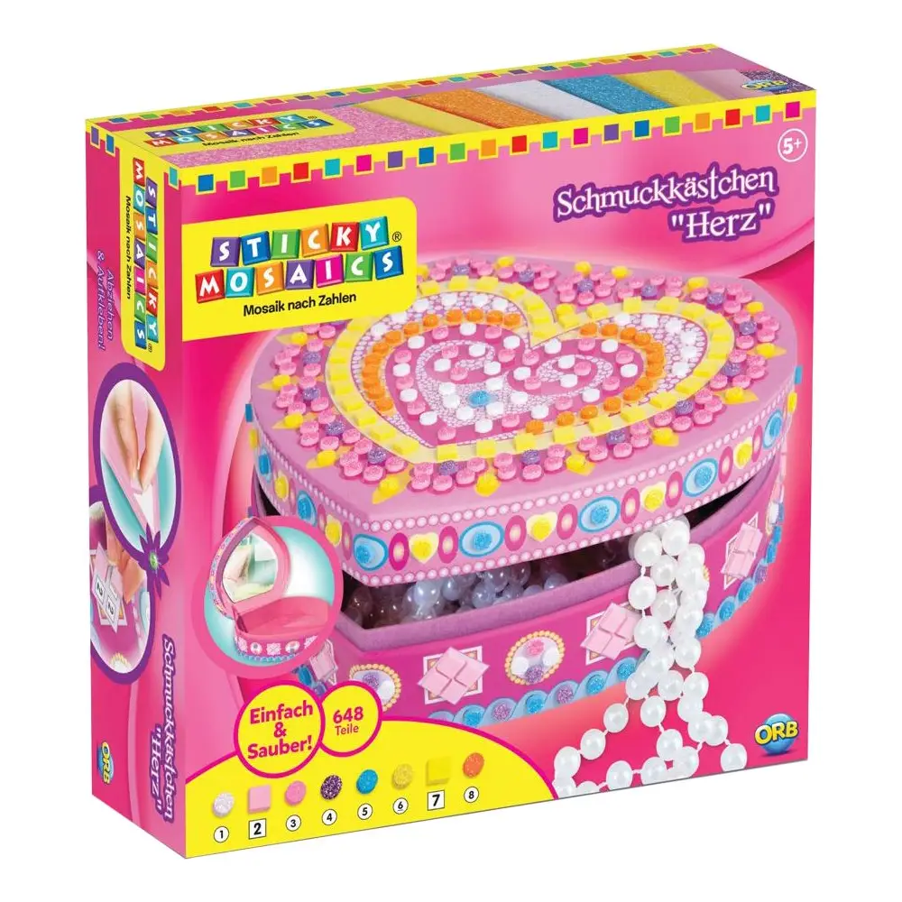 Sticky Mosaics Mosaik Schmuckkästchen Herz Bastelset Kinder rosa