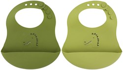 Trixie Silikon-Lätzchen 2er-Pack - Lätzchen mit Auffangtasche - Mr. Dino - grün