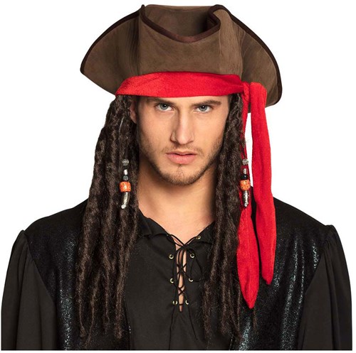 Boland Piratenhut Dirty Jack braun mit Haaren - Erwachsene - Piratenparty-2