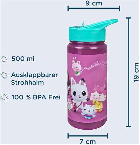 van der Meulen Gabby's Dollhouse Trinkflasche 500ml mit Strohhalm - Kinder-3