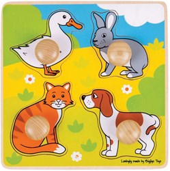 BigJigs Holz-Steckpuzzle Haustiere - Lernspielzeug 4 Teile