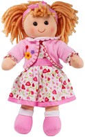 BigJigs Puppe Kelly - Stoffpuppe mit rosa Erdbeerkleid und blonden Haaren
