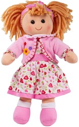 BigJigs Puppe Kelly - Stoffpuppe mit rosa Erdbeerkleid und blonden Haaren