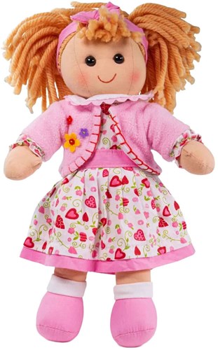 BigJigs Puppe Kelly - Stoffpuppe mit rosa Erdbeerkleid und blonden Haaren
