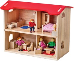BigJigs Puppenhaus komplett Holz Spielhaus mit Möbeln