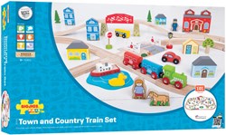 BigJigs Holz Eisenbahnset Stadt und Land - 101-teiliges Spielzeug