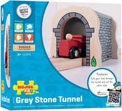 BigJigs Holz Eisenbahntunnel Grau - Spielzeug Zugzubehör Steinmotiv