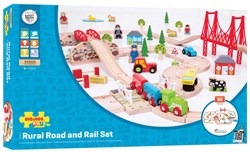 BigJigs Holz Eisenbahnset Land - Spielzeug Zugstrecke und Straße
