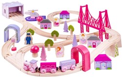 BigJigs Holz Eisenbahnset Feenstadt - Spielzeugzug rosa lila