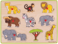 BigJigs Holzpuzzle Safari - Lern-Knopf-Puzzle 9 Teile
