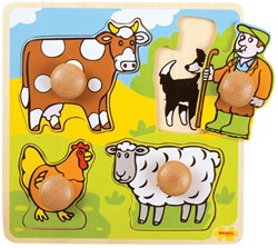 BigJigs Holz-Steckpuzzle Bauernhof - Lernspielzeug 4 Teile