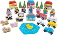 BigJigs Holz Eisenbahn Zubehör - Erweiterungsset mit Figuren & Gebäuden-2