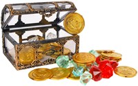 Schatzkiste Piraten Spielzeug mit Münzen und Diamanten 61-teilig Karton-2