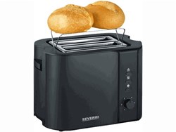 Severin Toaster matt-schwarz Edelstahl 800W mit Brötchenaufsatz