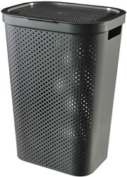 Curver Wäschebox Infinity dots 60L - 100% recyceltes dunkelgraues Kunststoff
