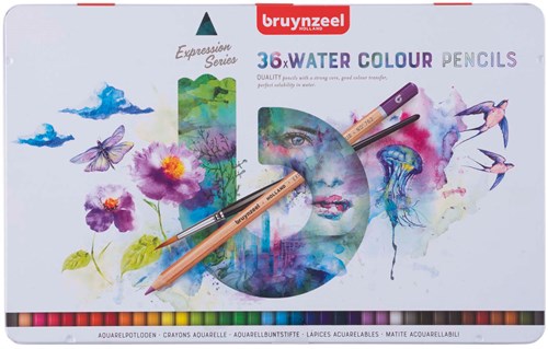Bruynzeel Aquarellstifte Set - 36 Farben mit Pinsel im Metallkasten