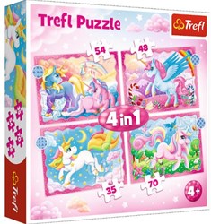 Trefl Puzzle-Set Einhörner und Magie - 4in1 Puzzlespaß für Kinder