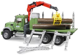 Bruder MACK Truck Holztransport mit Ladekran und 3 Baumstämmen