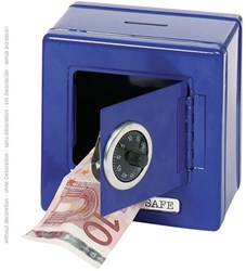 Goki Metall Tresor Spardose blau mit Zahlenschloss sicher Geld sparen