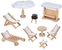 Goki Puppenhaus Gartenmöbel Holz Set 9-teilig mit Grill