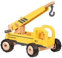 Goki Holz-Kranwagen - mobiles Baufahrzeug Spielzeug gelb