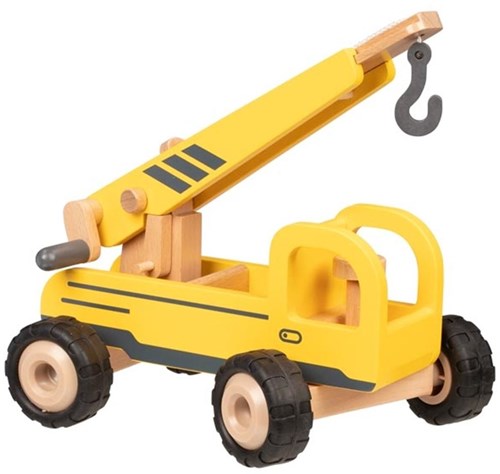 Goki Holz-Kranwagen - mobiles Baufahrzeug Spielzeug gelb