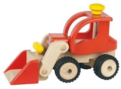 Goki Holzbagger Baufahrzeug Spielzeug rot für Kinder