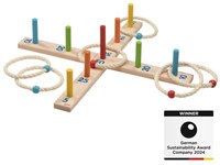Goki Holz Ringwurfspiel - Geschicklichkeitsspiel mit 6 Sisalringen