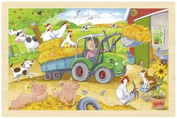 Goki Holzpuzzle Traktor - Bauernhof Puzzle 24 Teile